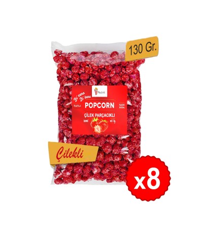 8 Kutu Doğal Çilek Parçacıklı Karamelli Patlamış Mısır / Popcorn 130 gr. 2767-8