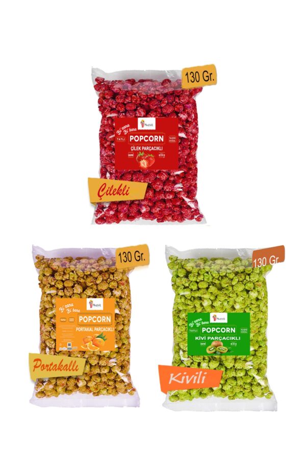 3 Paket Meyve Parçacıklı Mix (Karışık) Patlamış Mısır / Popcorn Seti 130 gr. 2872Mix