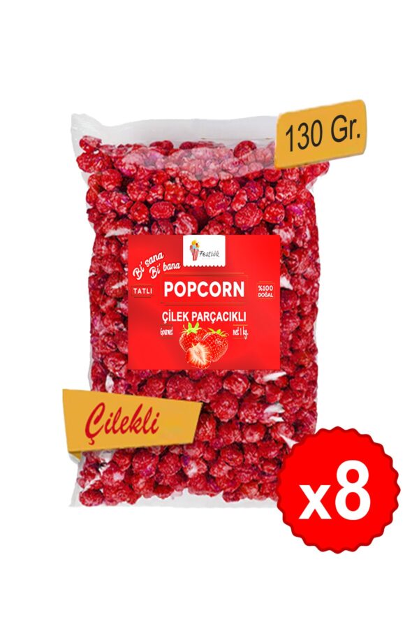 8 Kutu Doğal Çilek Parçacıklı Karamelli Patlamış Mısır / Popcorn 130 gr. 2767-8