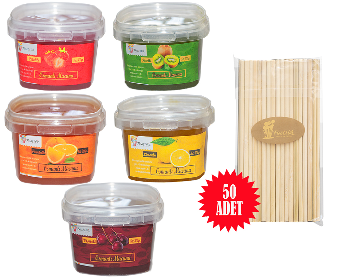 Meyveli Osmanlı Macunu Seti -5 Çeşit 300g - 50 Adet Macun Çubuğu Hediyeli - 2740-3-5S